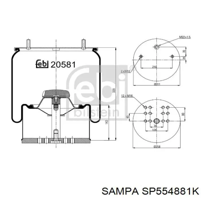 Пневмоподушка (пневморессора) моста SP554881K Sampa Otomotiv‏