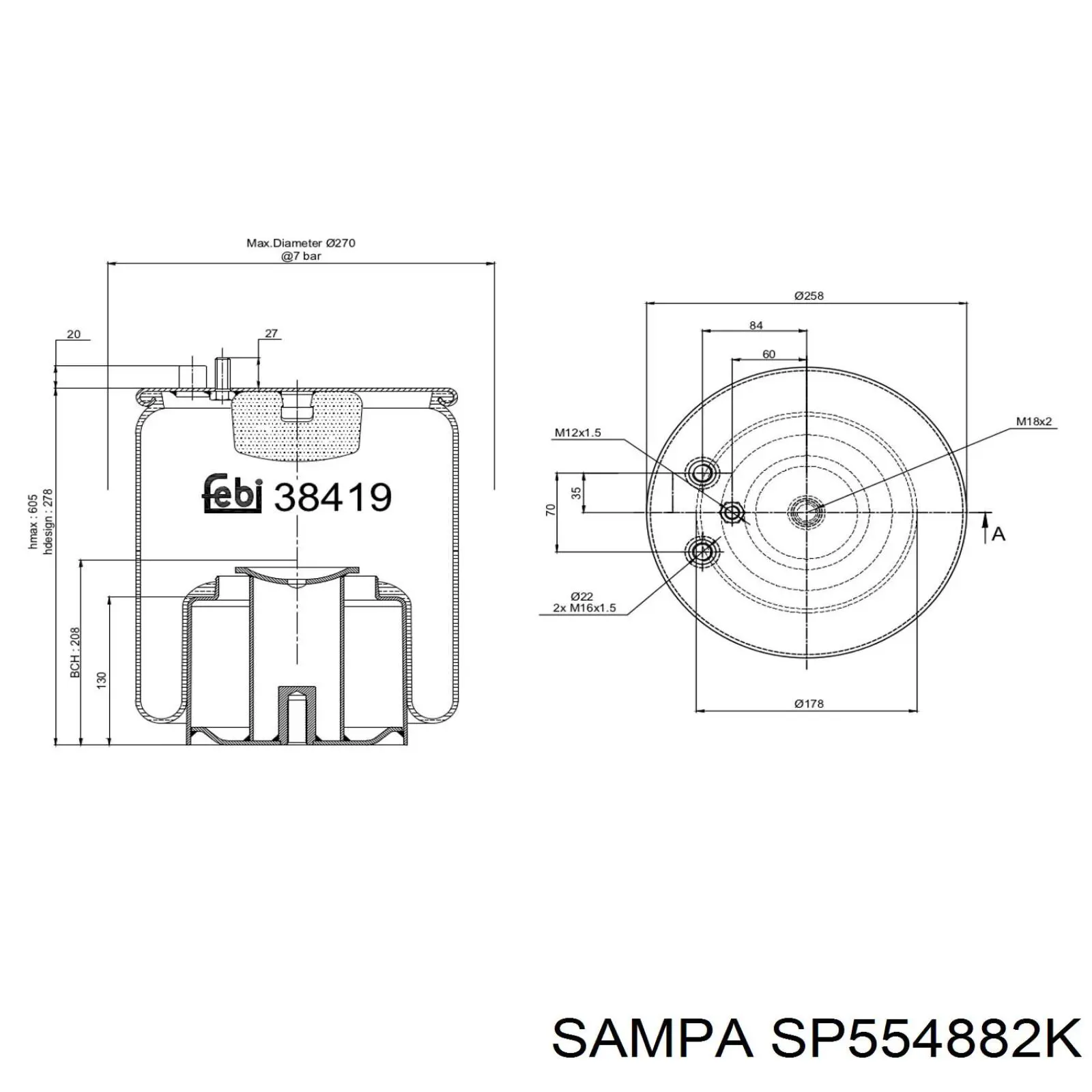 SP554882K Sampa Otomotiv‏ coxim pneumático (suspensão de lâminas pneumática do eixo)