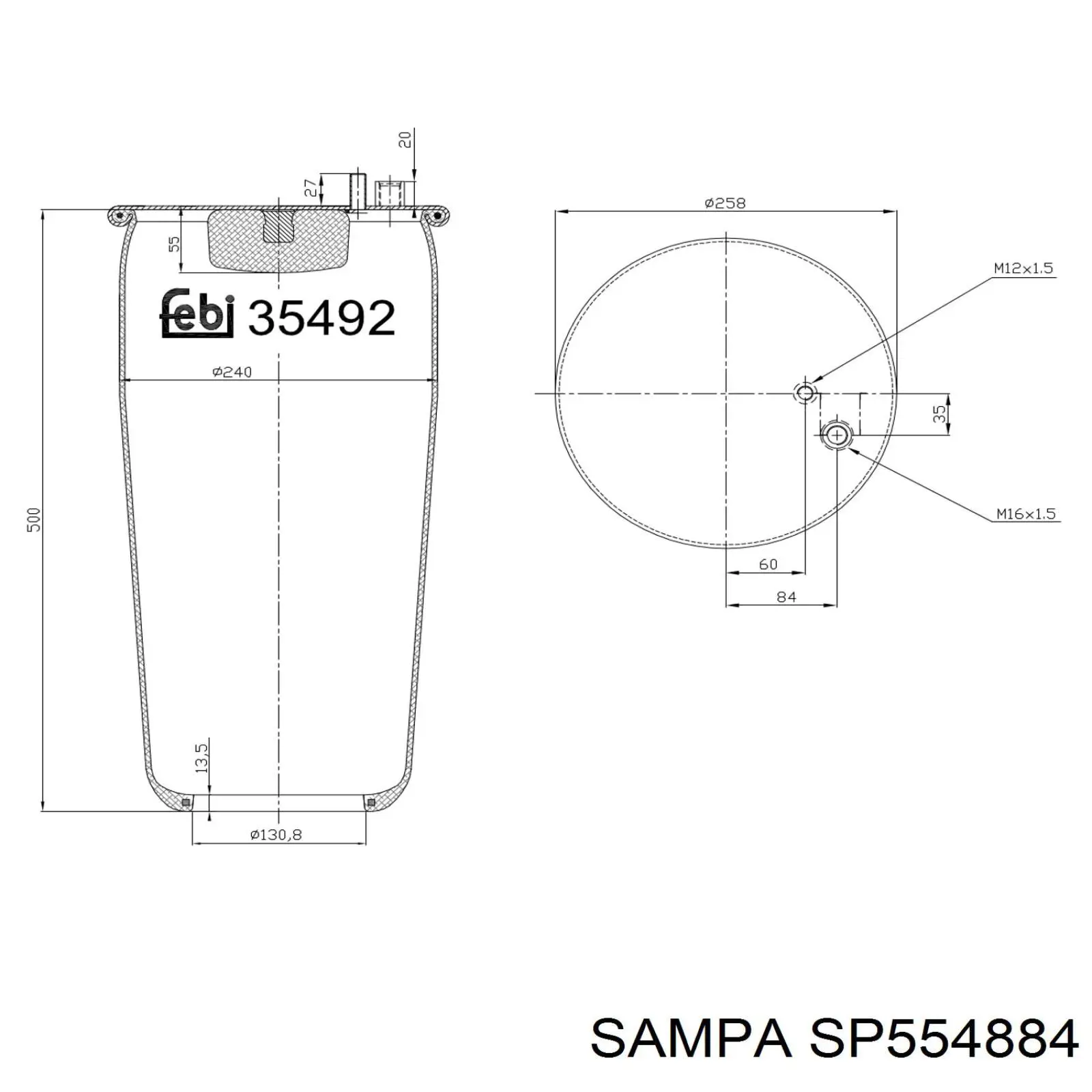 Пневмоподушка/пневморессора моста заднего Sampa Otomotiv‏ SP554884 цена, от 52.15 USD