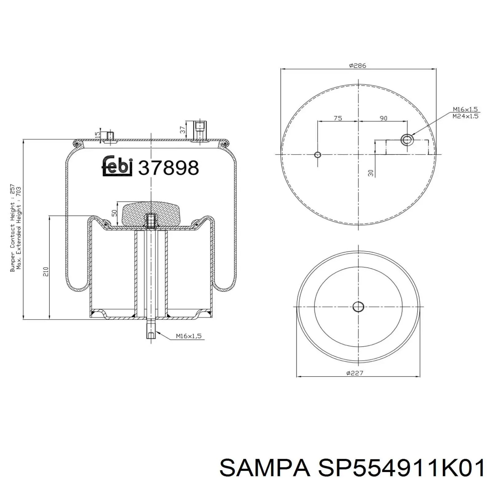 Пневмоподушка (пневморессора) моста SP554911K01 Sampa Otomotiv‏