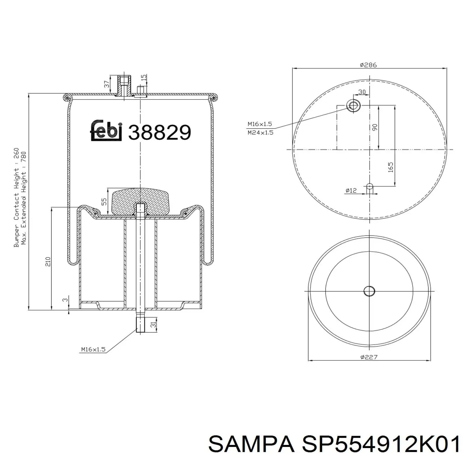 Пневмоподушка/пневморессора моста заднего Sampa Otomotiv‏ SP554912K01 цена, от 72.70 USD