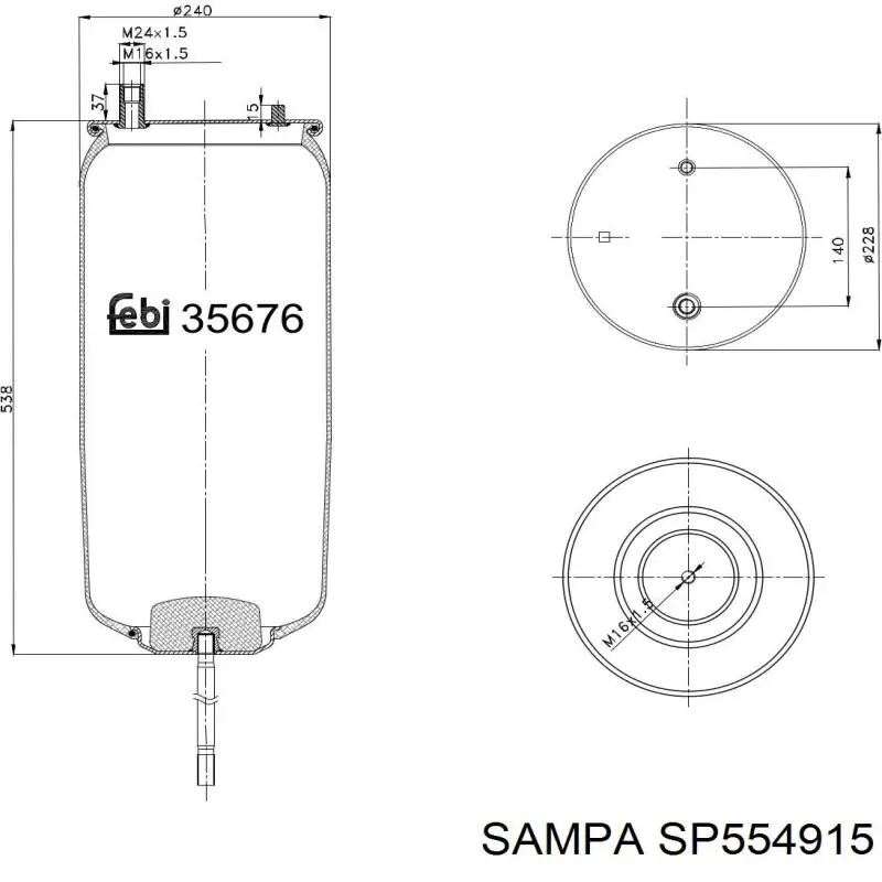 Пневмоподушка/пневморессора моста заднего Sampa Otomotiv‏ SP554915 цена, от 67.18 USD
