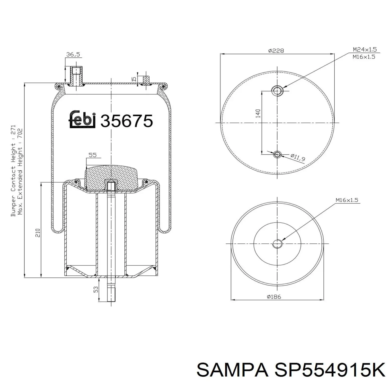 SP554915K Sampa Otomotiv‏ Пневмоподушка моста