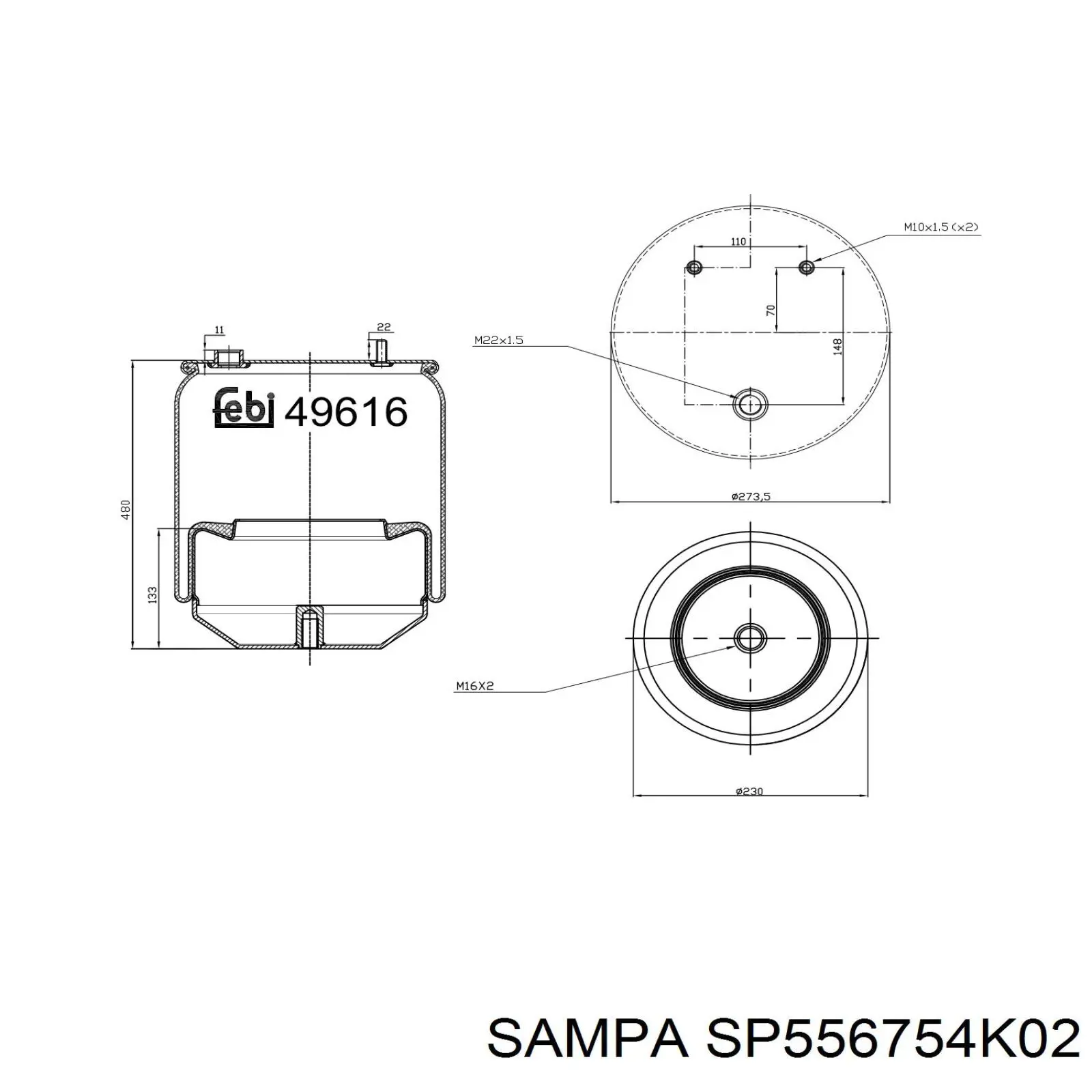 Пневмоподушка (пневморессора) моста заднего SP556754K02 Sampa Otomotiv‏