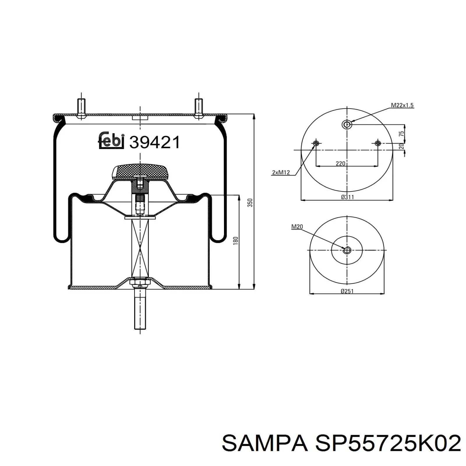 Купить SP55725K02 Sampa Otomotiv‏ Пневмоподушка/пневморессора моста