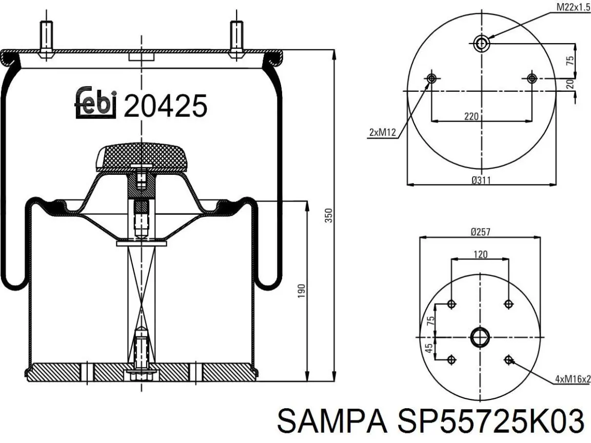 Рессора пневматической подвески Sampa Otomotiv‏ SP55725K03 цена, от 124.16 USD