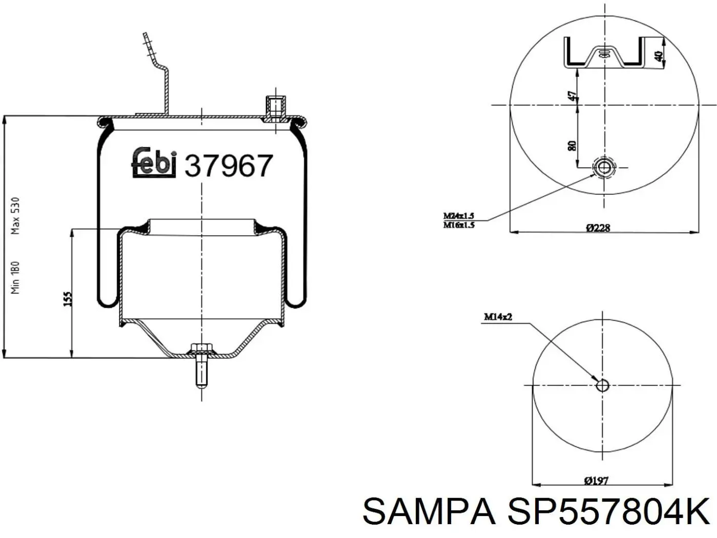 Пневмоподушка/Пневморессора моста SP557804K Sampa Otomotiv‏