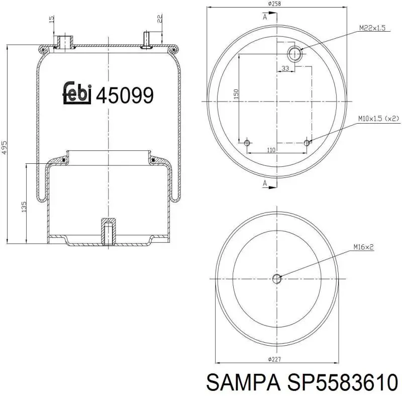 SP 55836-10 Sampa Otomotiv‏ coxim pneumático (suspensão de lâminas pneumática do eixo traseiro)