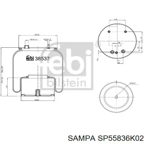 Купить SP55836K02 Sampa Otomotiv‏ Пневмоподушка (пневморессора) моста заднего