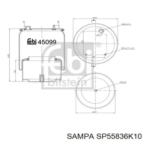 Пневмоподушка (пневморессора) моста заднего SP55836K10 Sampa Otomotiv‏