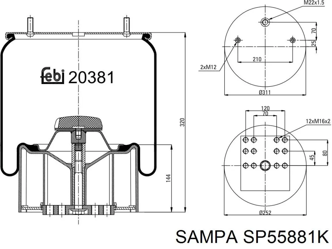 SP 55881-K Sampa Otomotiv‏ пневмоподушка (пневморессора моста)