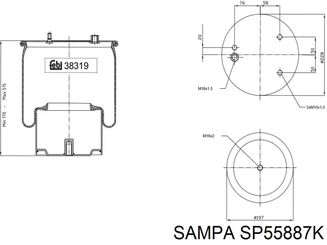 Купить SP55887K Sampa Otomotiv‏ Пневмоподушка (пневморессора) моста заднего