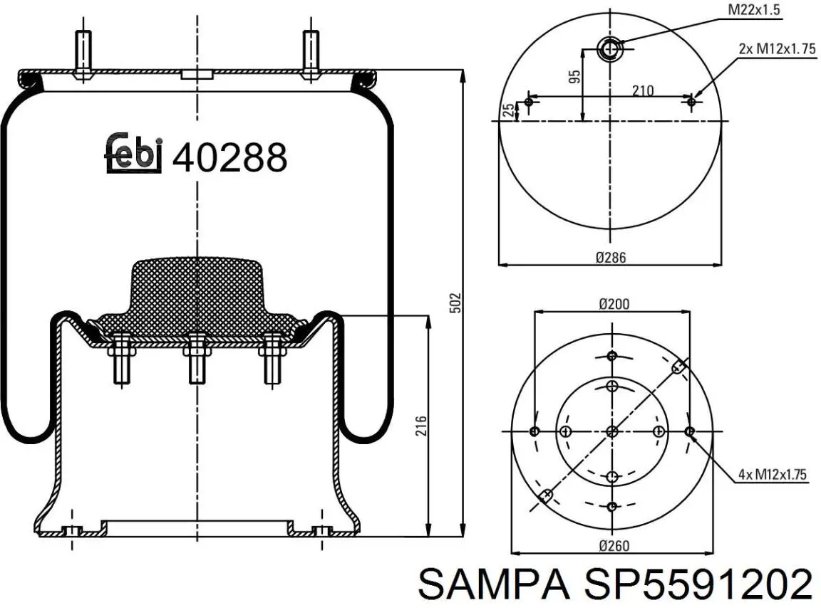 SP 55912-02 Sampa Otomotiv‏ coxim pneumático (suspensão de lâminas pneumática do eixo)