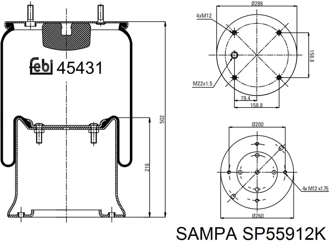 SP55912K Sampa Otomotiv‏ Пневмоподушка моста
