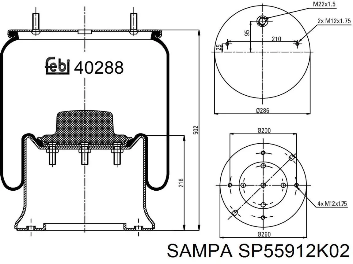 Пневмоподушка (пневморессора) моста SP55912K02 Sampa Otomotiv‏