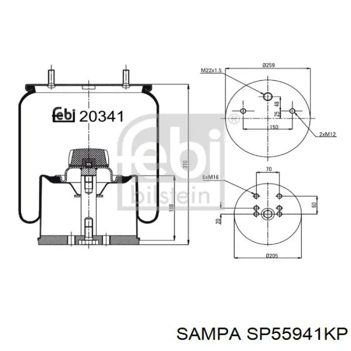 Пневмоподушка (пневморессора) моста SP55941KP Sampa Otomotiv‏