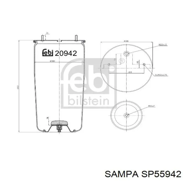 SP 55942 Sampa Otomotiv‏ coxim pneumático (suspensão de lâminas pneumática do eixo)