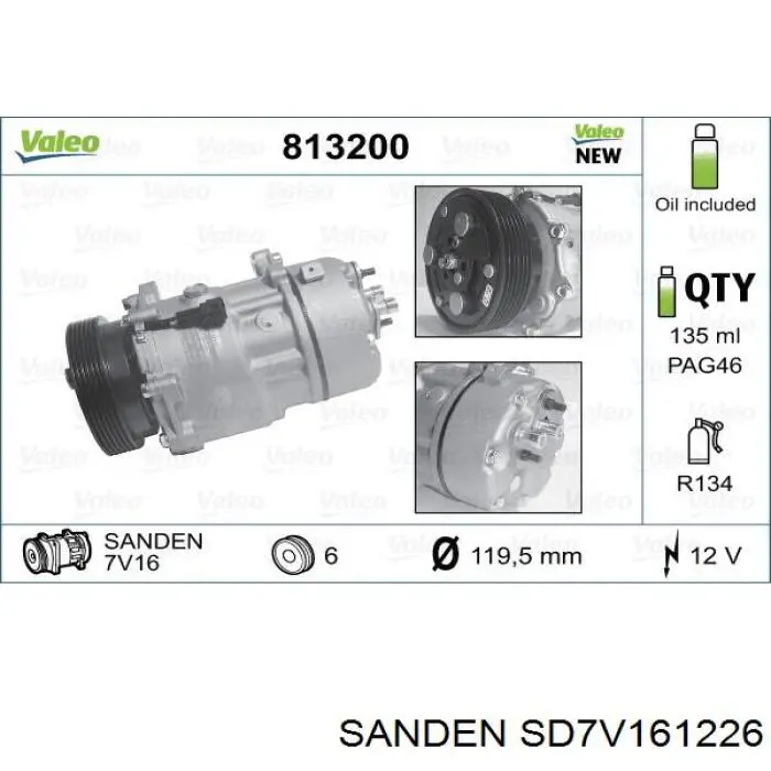 Компрессор кондиционера SD7V161226 Sanden