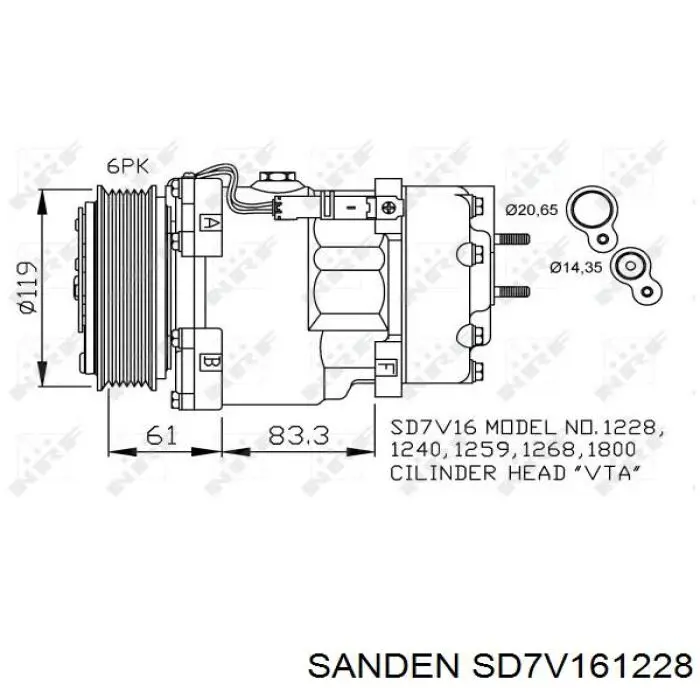 Компрессор кондиционера SD7V161228 Sanden