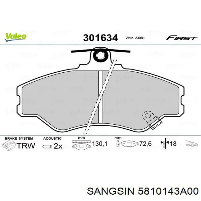 Колодки гальмівні передні, дискові 5810143A00 Sangsin