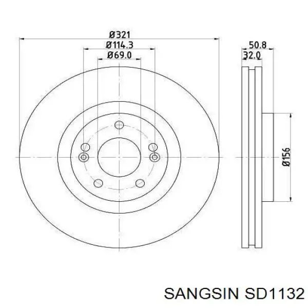 Передние тормозные диски SD1132 Sangsin