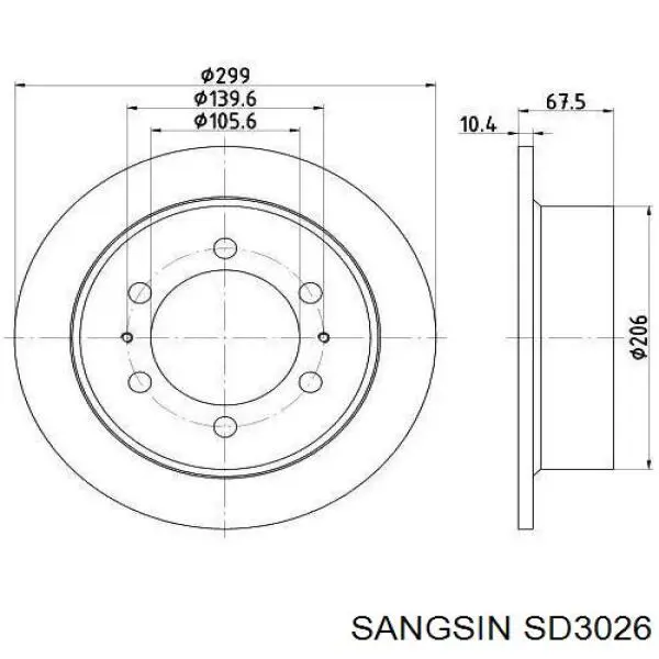 Disco de freno trasero SD3026 Sangsin