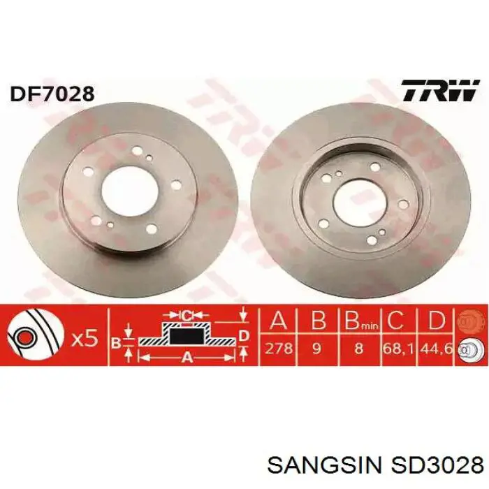 Задний тормозной диск Sangsin SD3028 цена, от 28.12 USD