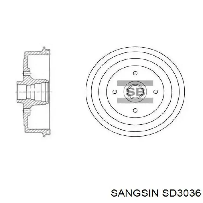 Барабан тормозной задний Sangsin SD3036