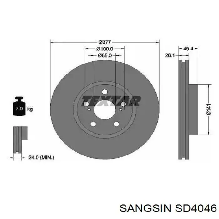 SD4046 Sangsin Диск тормозной передний