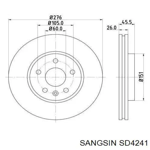 Задний тормозной диск Sangsin SD4241 цена, от 32.93 USD
