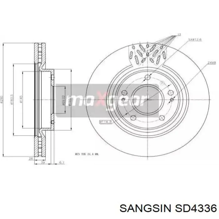 Тормоз дисковый передний Sangsin SD4336 цена, от 38.22 USD