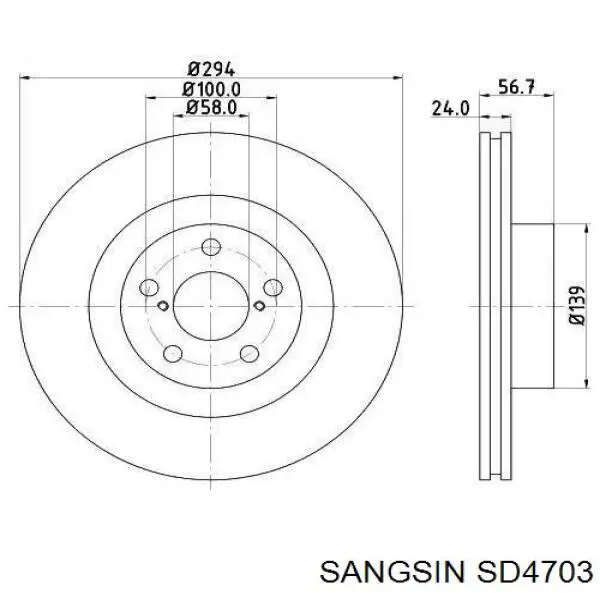 Диск гальмівний передній SD4703 Sangsin