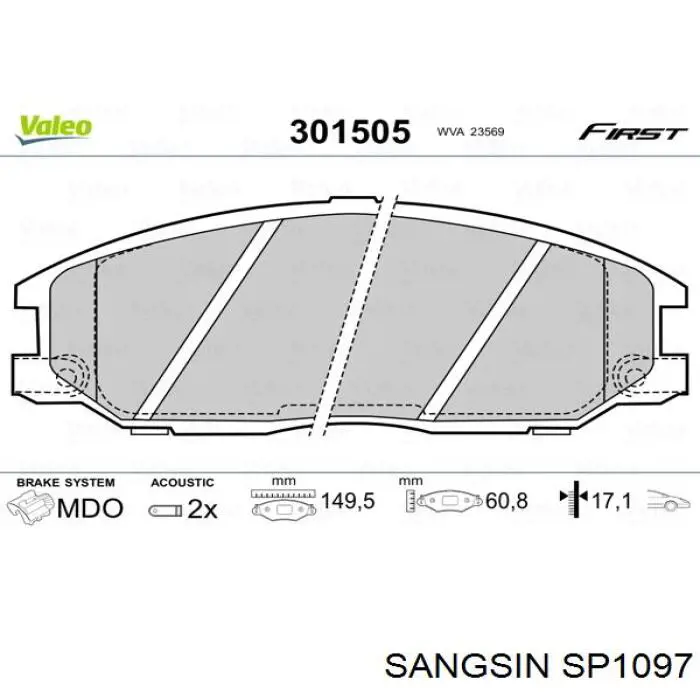 Передние тормозные колодки SP1097 Sangsin