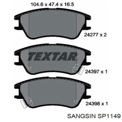 Передние тормозные колодки SP1149 Sangsin