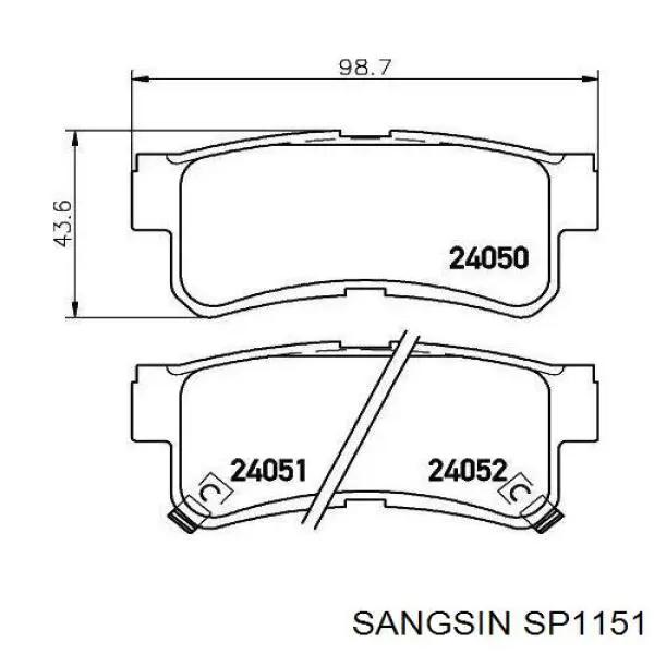 SP1151 Sangsin Колодки тормозные дисковые комплект