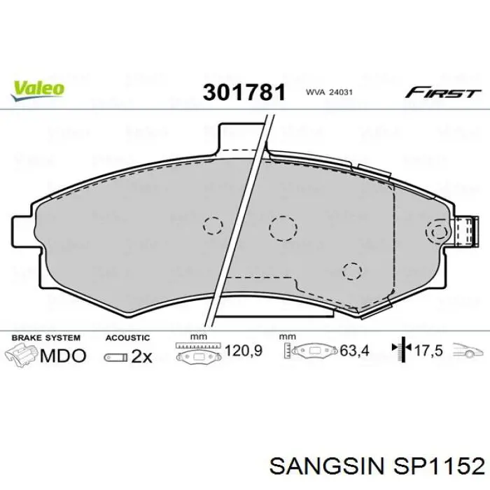 Передние тормозные колодки SP1152 Sangsin
