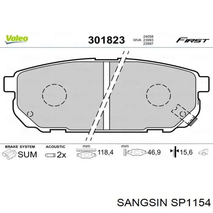 Купить SP1154 Sangsin Колодки тормозные задние, дисковые