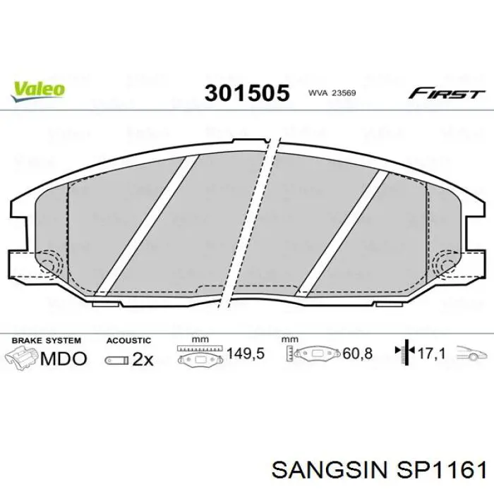 Купить SP1161 Sangsin Колодки тормозные