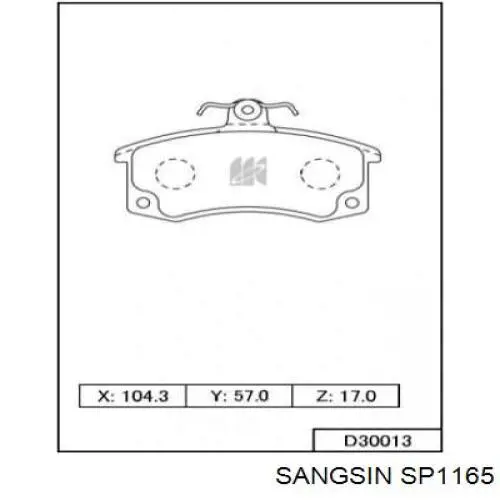 SP1165 Sangsin колодки тормозные передние дисковые