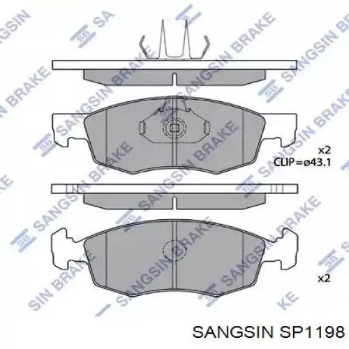 SP1198 Sangsin колодки тормозные передние дисковые