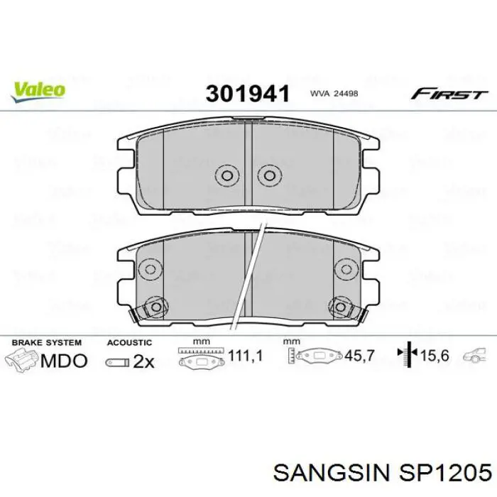 SP1205 Sangsin Колодки тормозные дисковые комплект