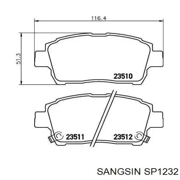 Колодки гальмівні передні, дискові SP1232 Sangsin