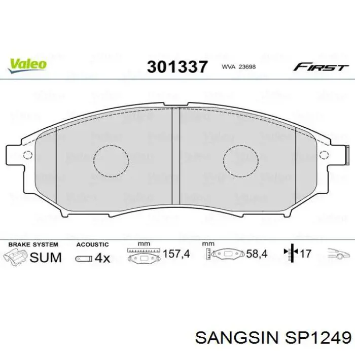 SP1249 Sangsin Колодки передние
