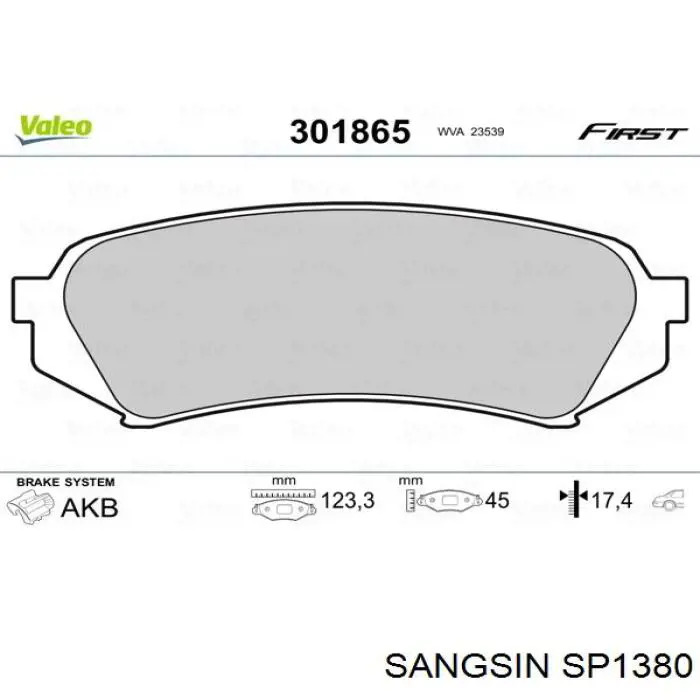 Купить SP1380 Sangsin Колодки тормозные задние, дисковые