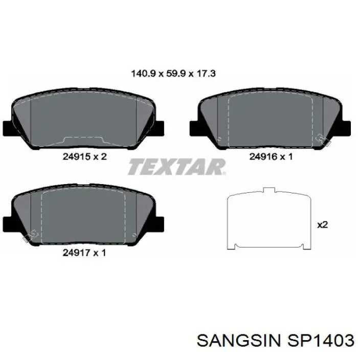 SP1403 SANGSIN Pastillas de freno delanteras original y equivalente