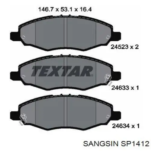 SP1412 Sangsin колодки тормозные передние дисковые