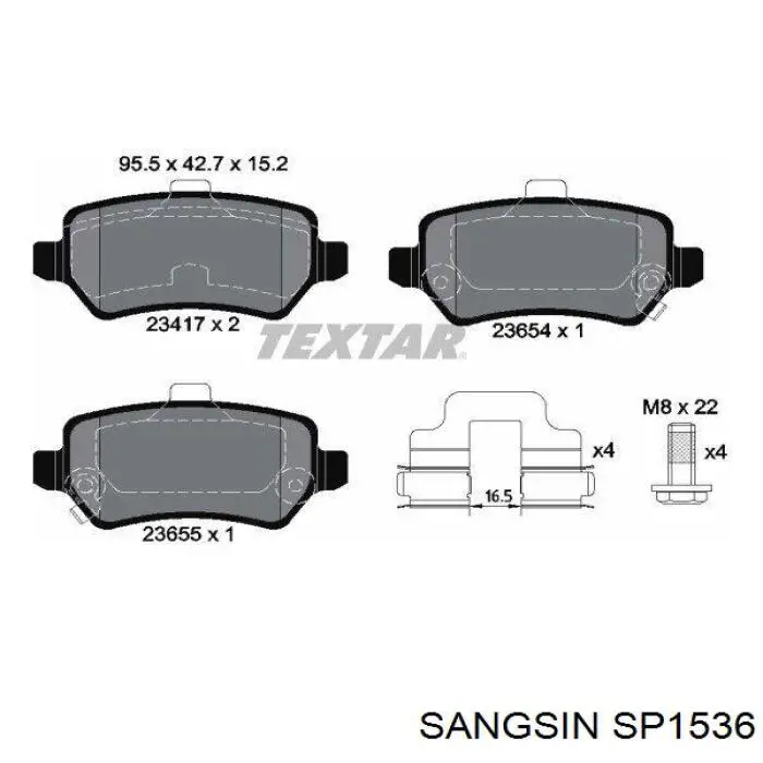 Купить SP1536 Sangsin Колодки тормозные задние, дисковые