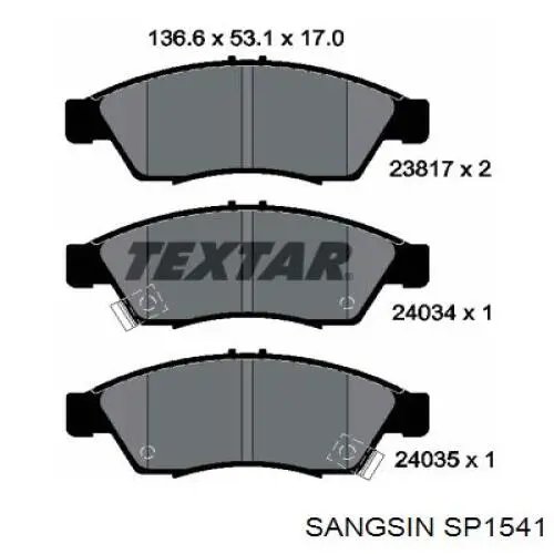 Pastillas de freno delanteras SP1541 Sangsin