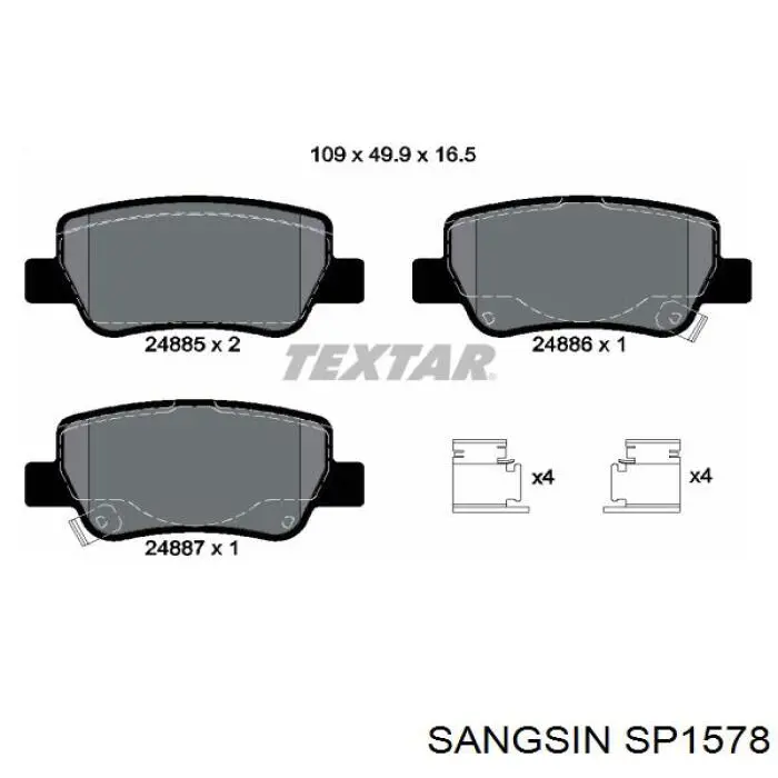 Колодки дисковые  Sangsin SP1578 цена, от 19.82 USD
