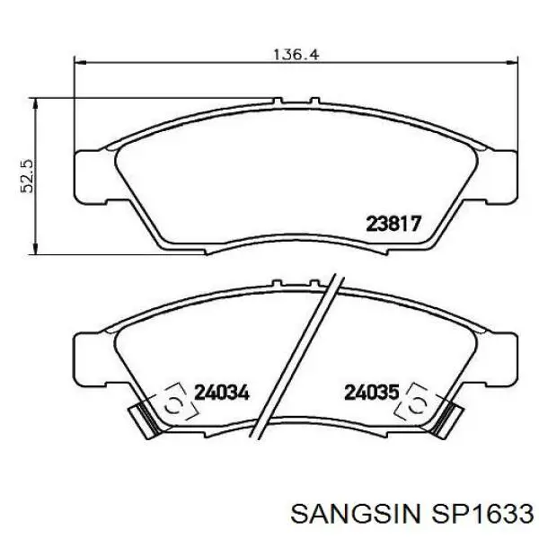 Передние тормозные колодки SP1633 Sangsin
